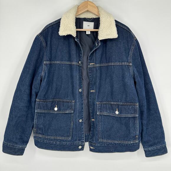 H&M Insulated Sherpa Collar Denim Trucker Puffer Jacket Jean Jacket, Blue - Picture 4 of 14